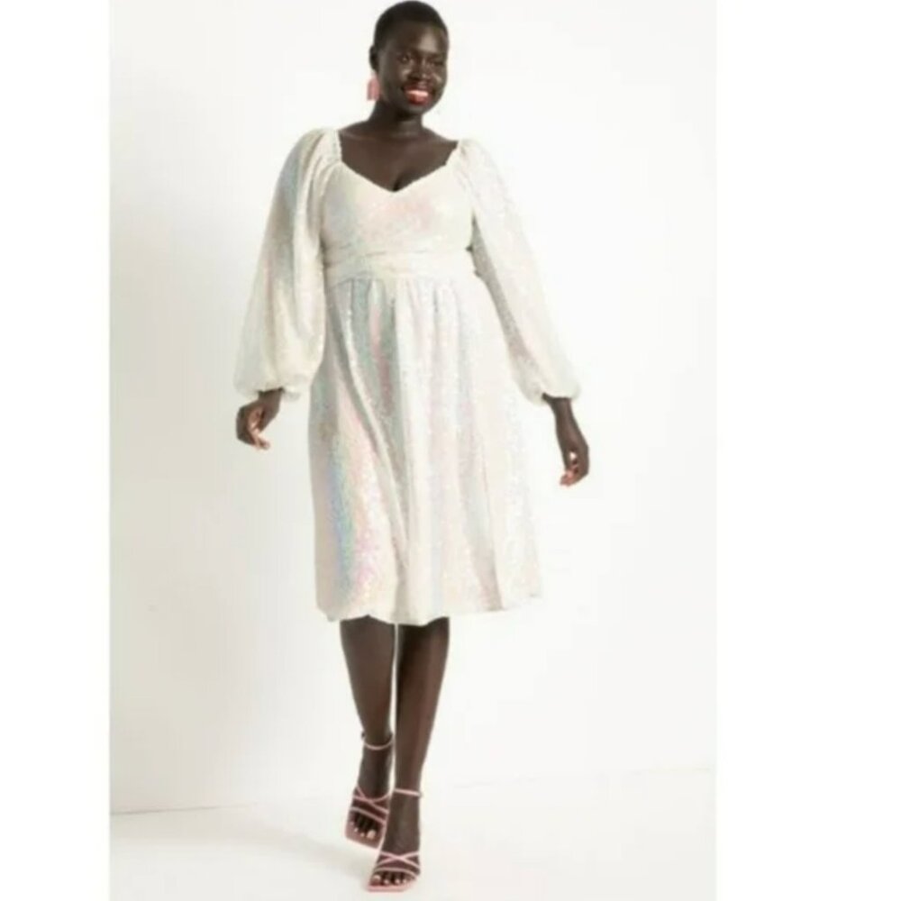 Eloquii Sequin Dress Women's Size Plus 22 White Formal Cocktail Party Midi